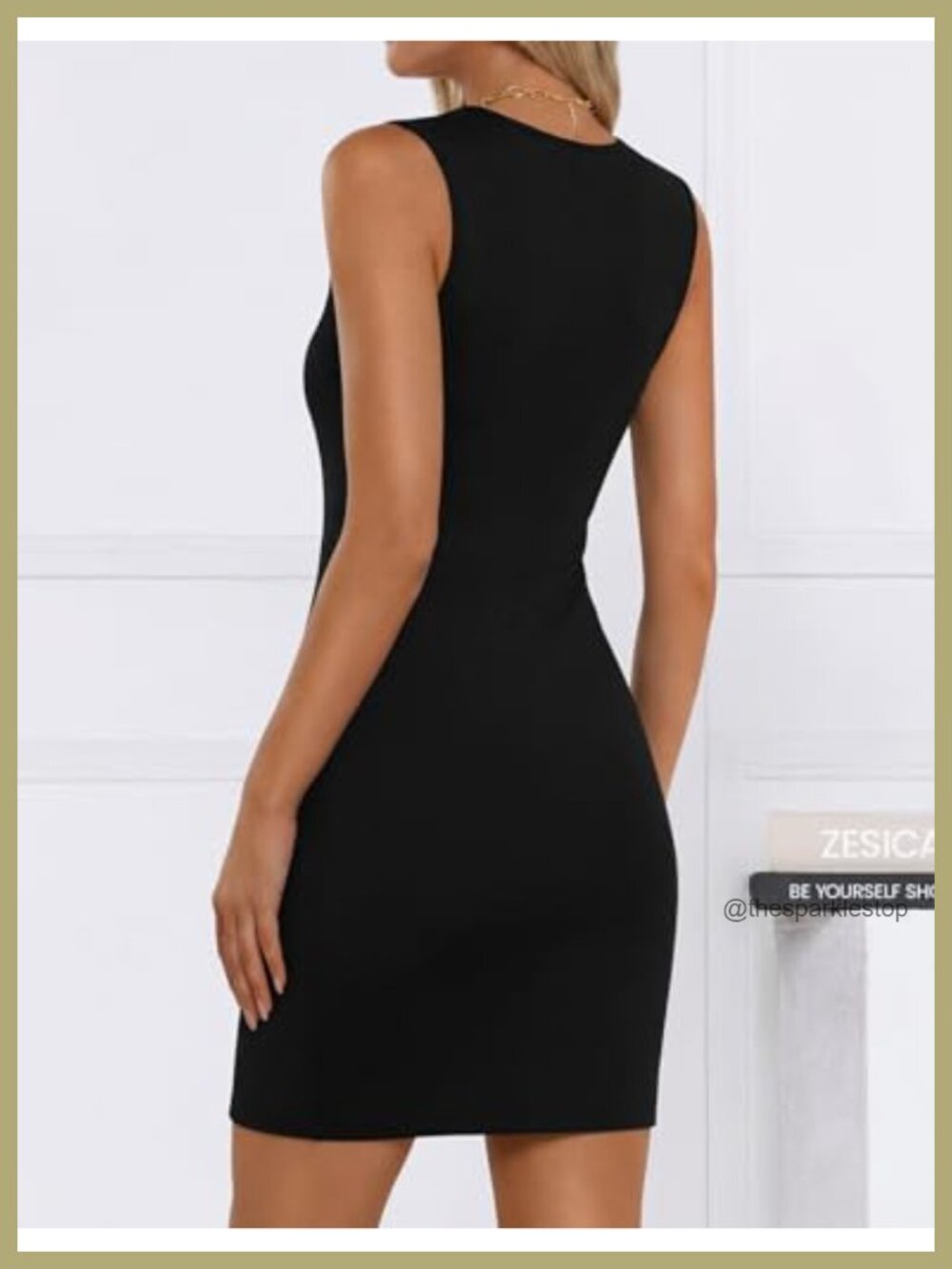Sleeveless Bodycon Mini Dress Crew Neck Gold Detail Formal Cocktail Party - Picture 3 of 6